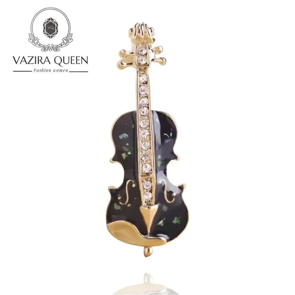 VQ Enamel Violin Brooch